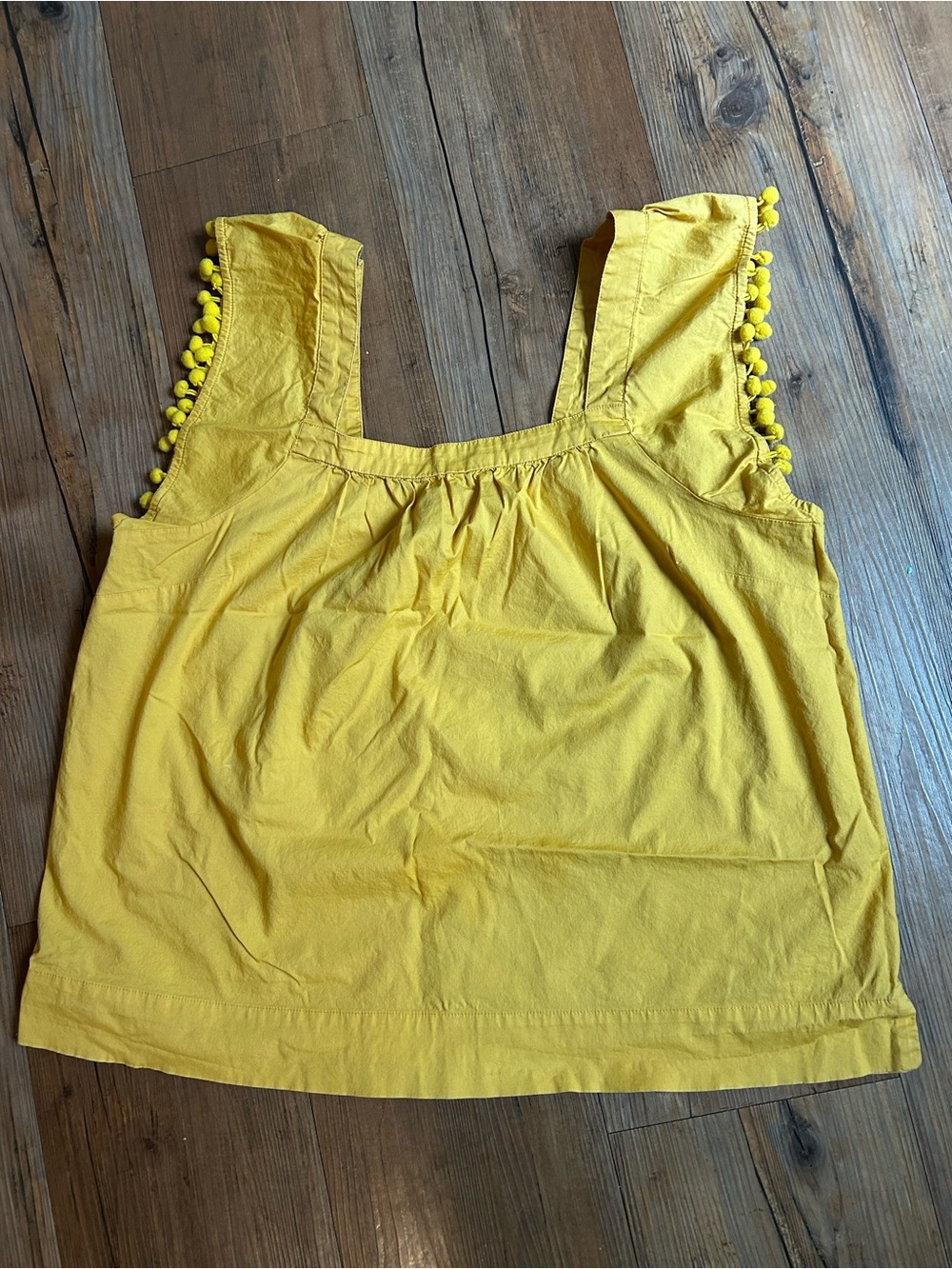 J. Crew Yellow Pom-Trim Square Neck Women's Top